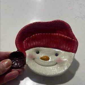 Hallmark Snowman Dish with Red Accents